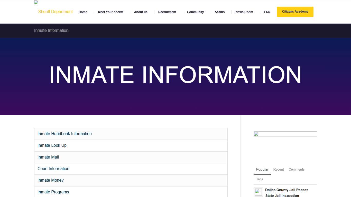 Inmate Information – Sheriff Department