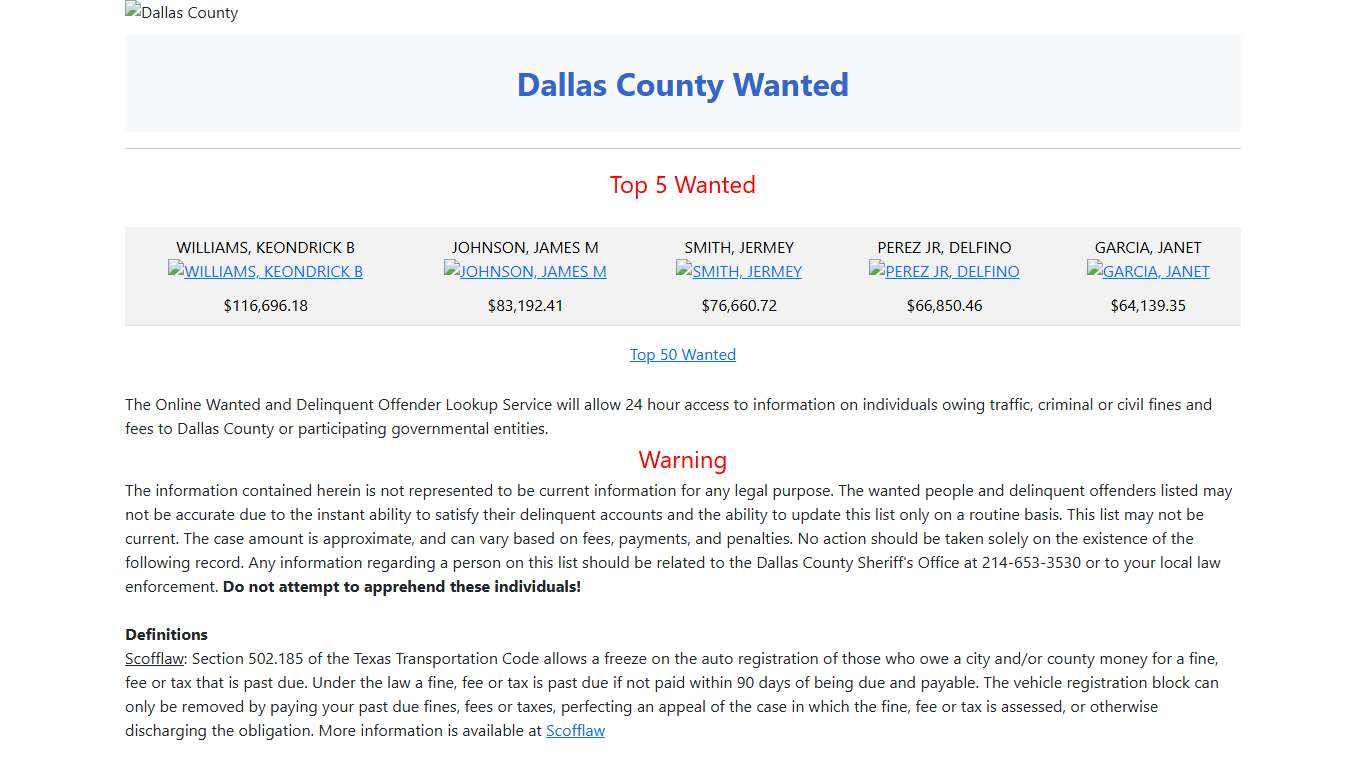 Dallas County Wanted